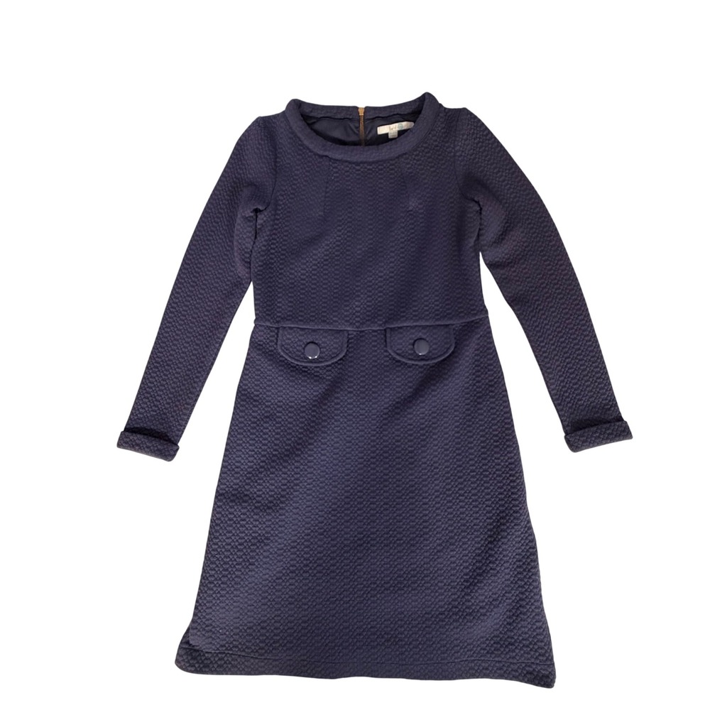 Boden Navy Blue Diamond Quilted Long Sleeve Shift Dress WW114 US 6L